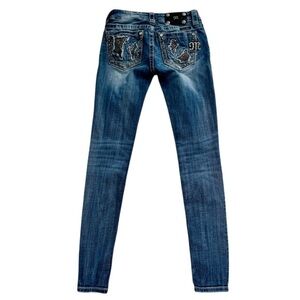 Miss Me Rhinestone Distressed Blue Skinny Jeans